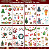 176PCS Glitter Christmas Tattoos for Kids, Temporary Tattoos for Christmas Stocking Stuffers Party Decorations Supplies, Xmas Tattoo Stickers for Boys and Girls Merry Christmas Eve Gift